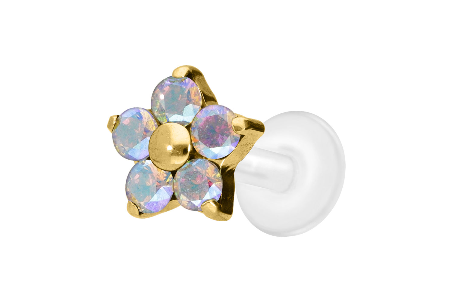PTFE Labret Piercing mit Innengewinde + Titan-Aufsatz KRISTALLBLUME